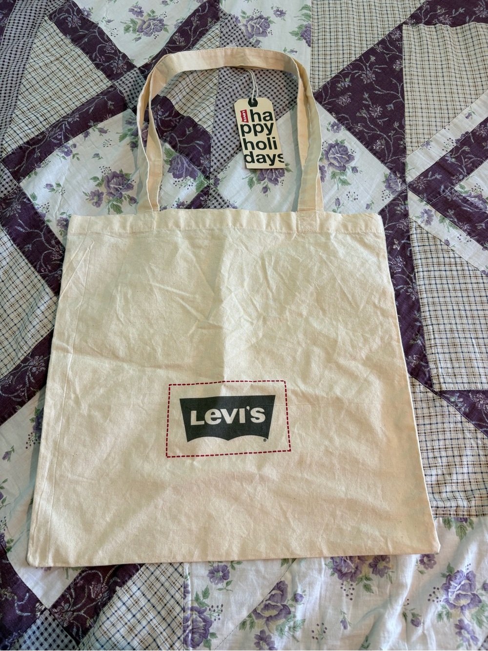 Levi's Beige Canvas Tote with Black Logo and Red Stitch Detail